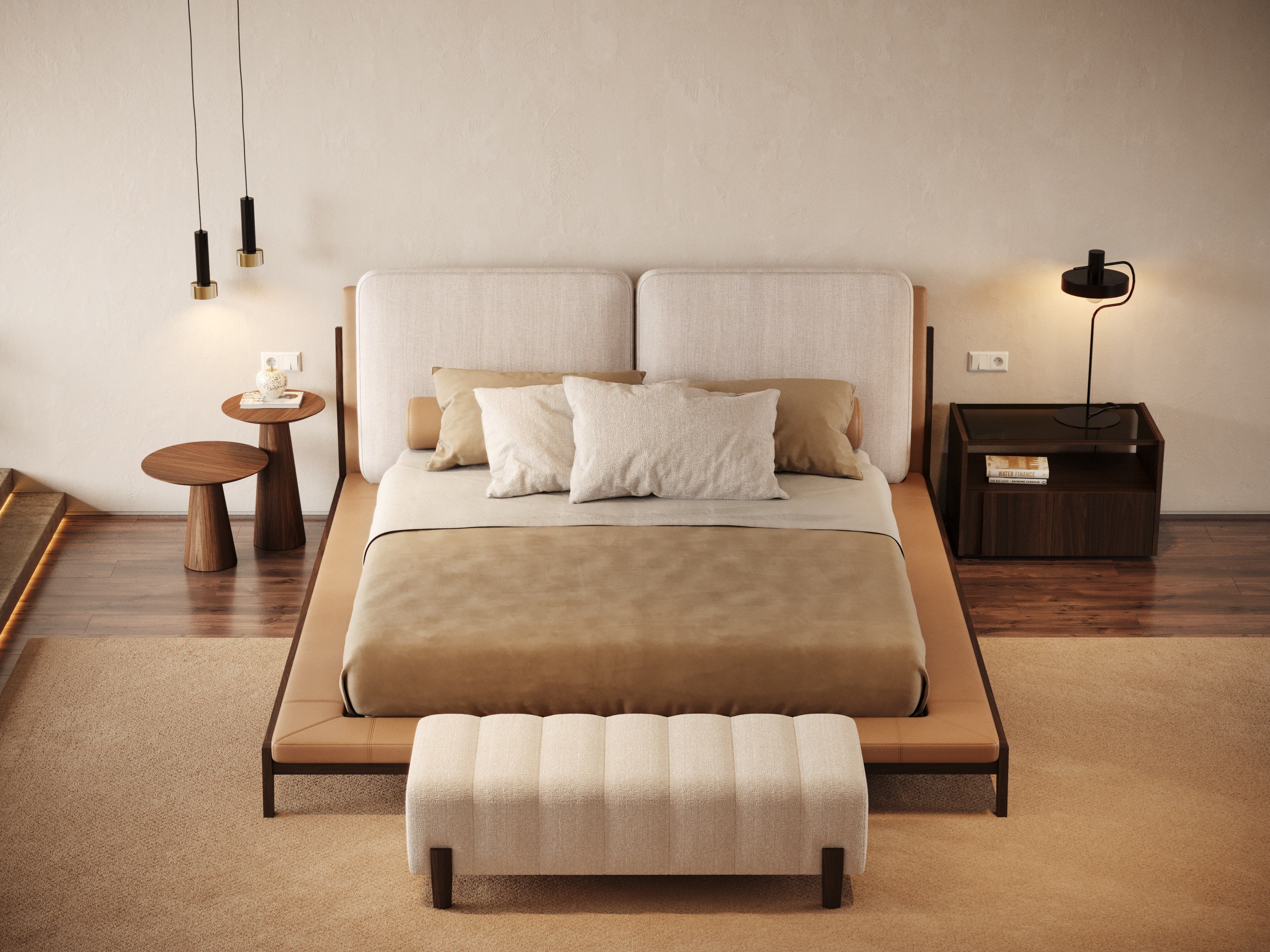 Двуспальная кровать из верблюда с мягким изголовьем Stylish Club Milos ARCH-00047409 - Вид №11