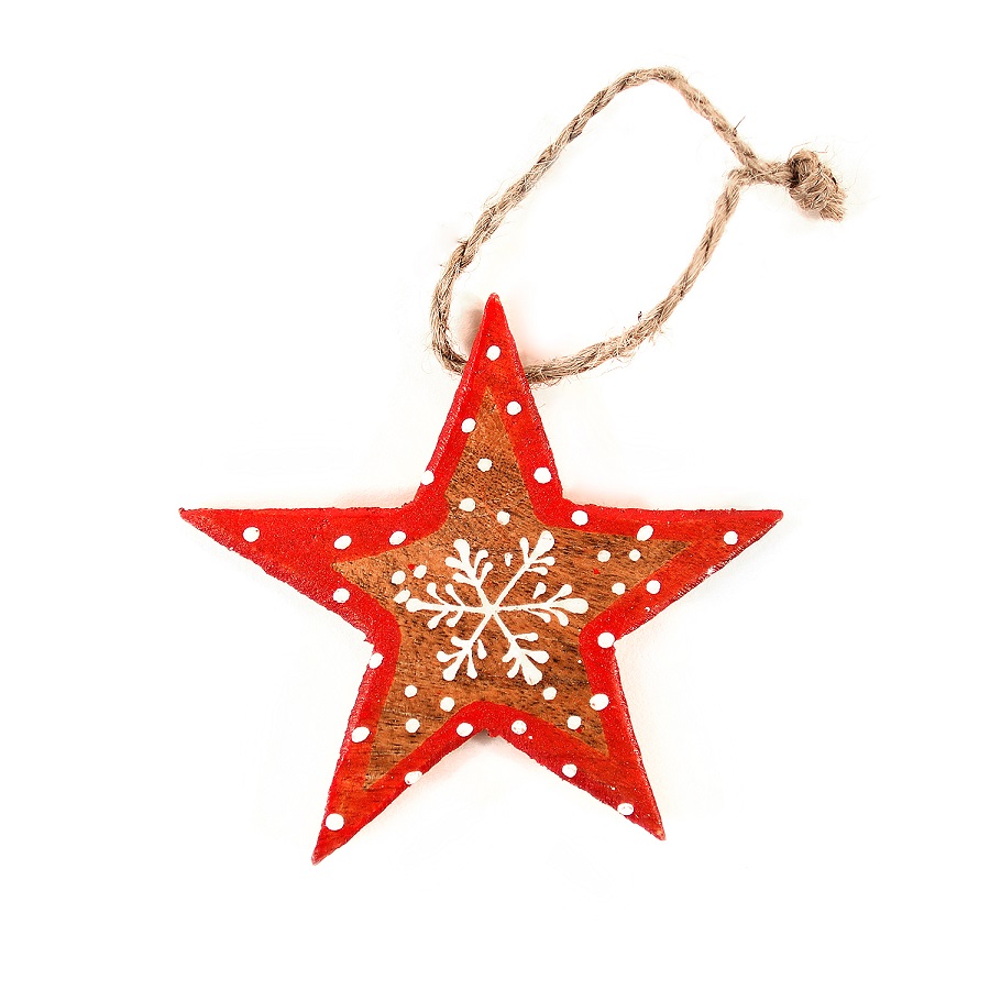 Набор елочных украшений деревянных в подарочной коробке "Звезды, ели, сердца с красным ободком" Star ENJOYME  253089 Красный;разноцветный  - Вид №6