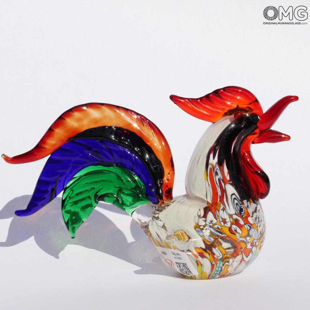 2307 ORIGINALMURANOGLASS Скульптура Разноцветный петух миллефиори из муранского стекла 18 см  - Вид №1