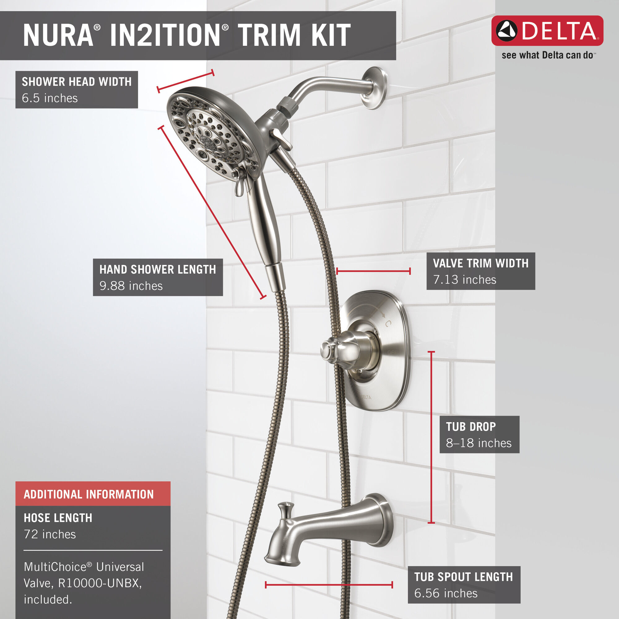 144710-SS-I20 Ванна и душ Monitor® серии 14 с In2ition® Delta Faucet Nura Нержавеющая сталь - Вид №8