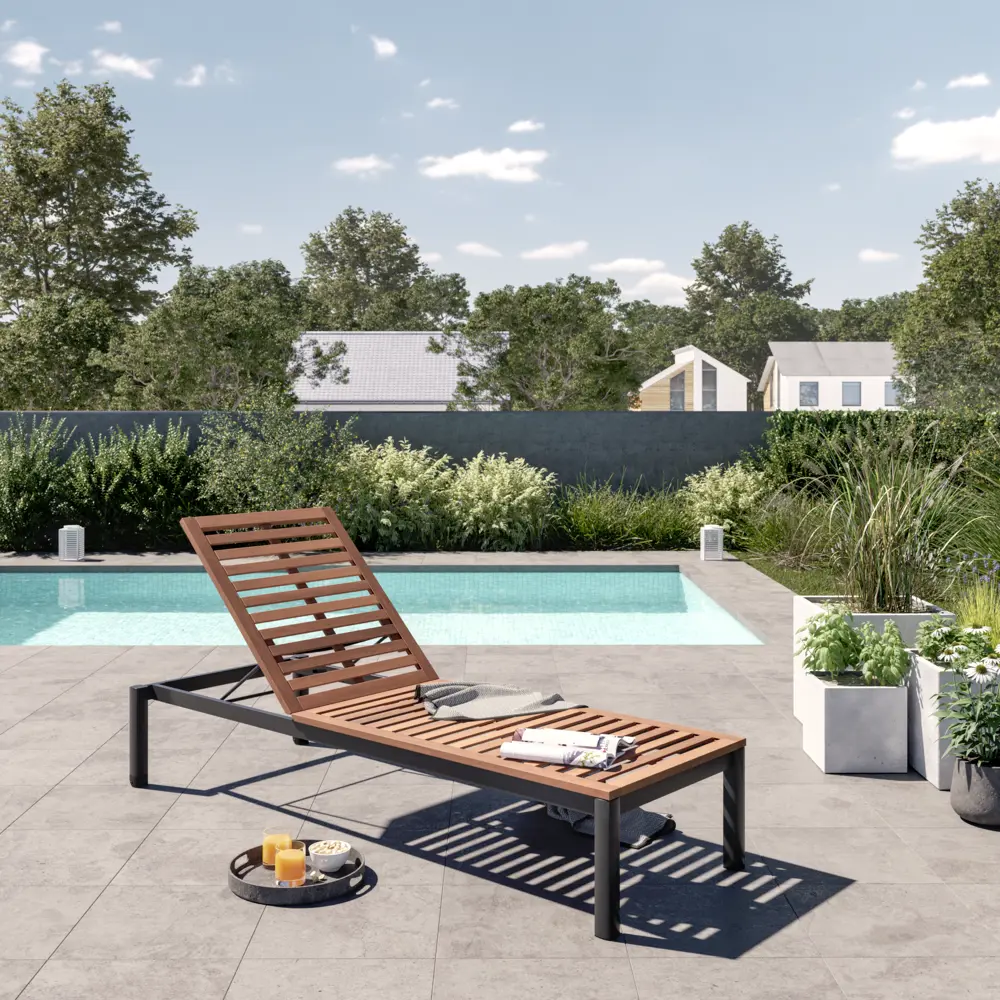 Шезлонг складной Naterial Oris 197.5x76x100.9 см алюминий/эвкалипт коричневый STLM-2115362 - Вид №9