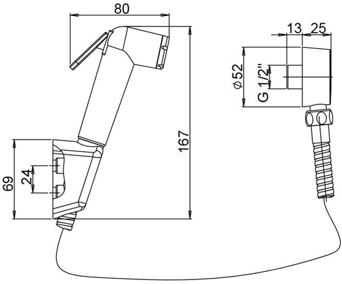 53CR174KITABS FORZA комплект гиг. душа с выводом для воды и шлангом, ABS-пластик Paini  - Вид №2
