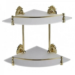 Полка стекло угловая двухэтажная Hayta (Германия) 13910-2/GOLD