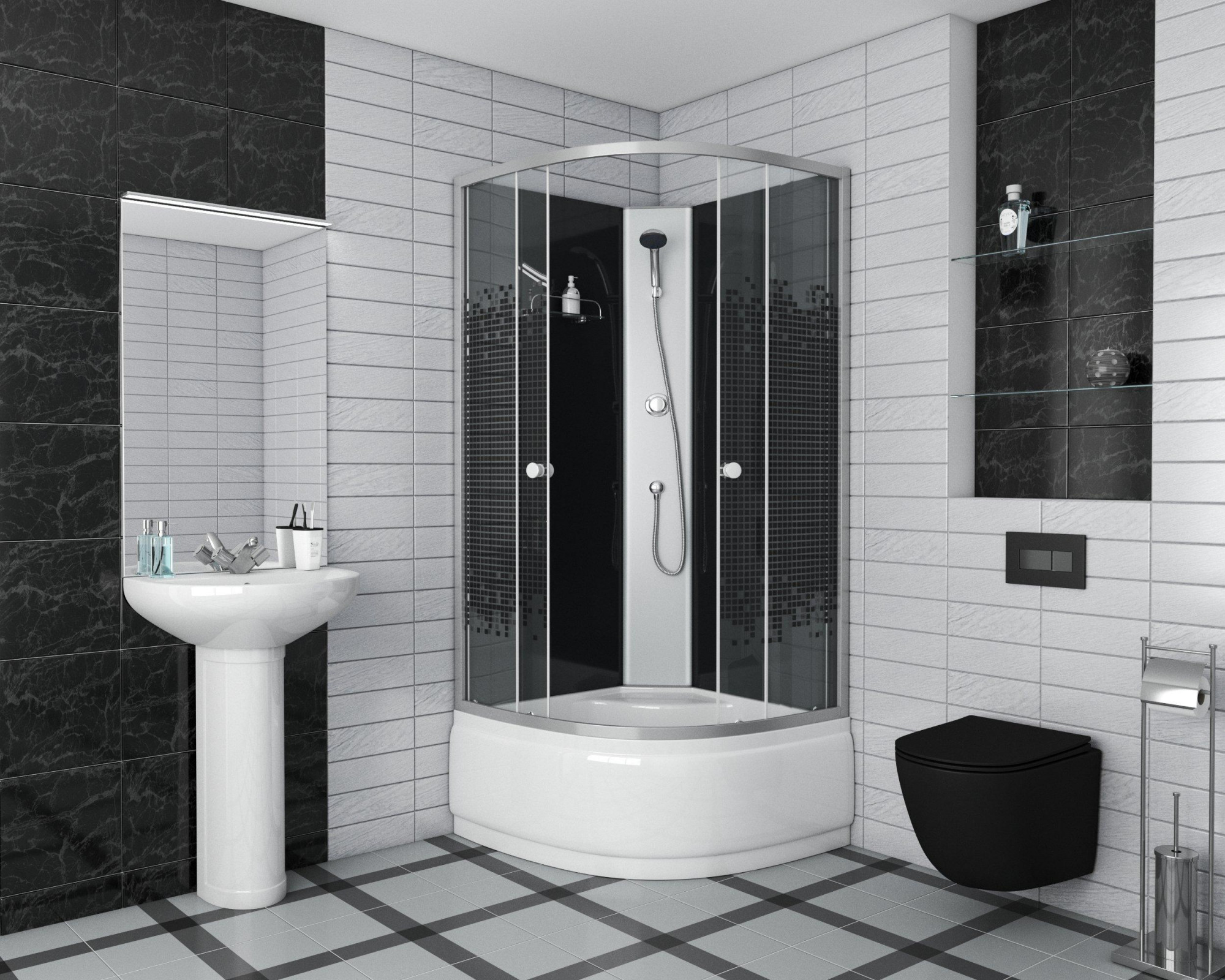 Душевая кабина NG- 7508-08BK BLACK (900х900х2150) высокий поддон(40см) стекло МОЗАИКА Niagara ECO