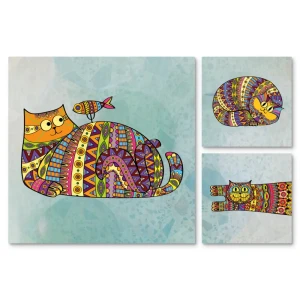 Картина на МДФ Яркие коты 30x60 см 3 шт 85336855 STLM-2191216