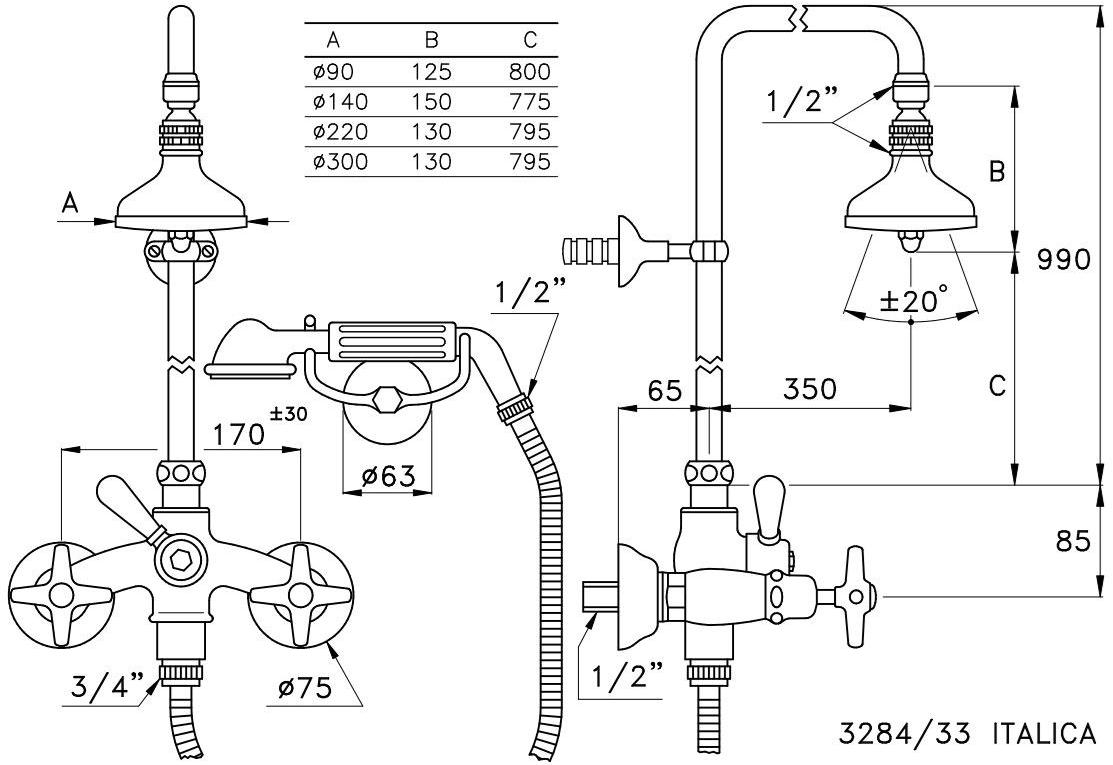 RUBINETTERIE STELLA Настенная душевая стойка с душевой лейкой Italica It02511 - Вид №1
