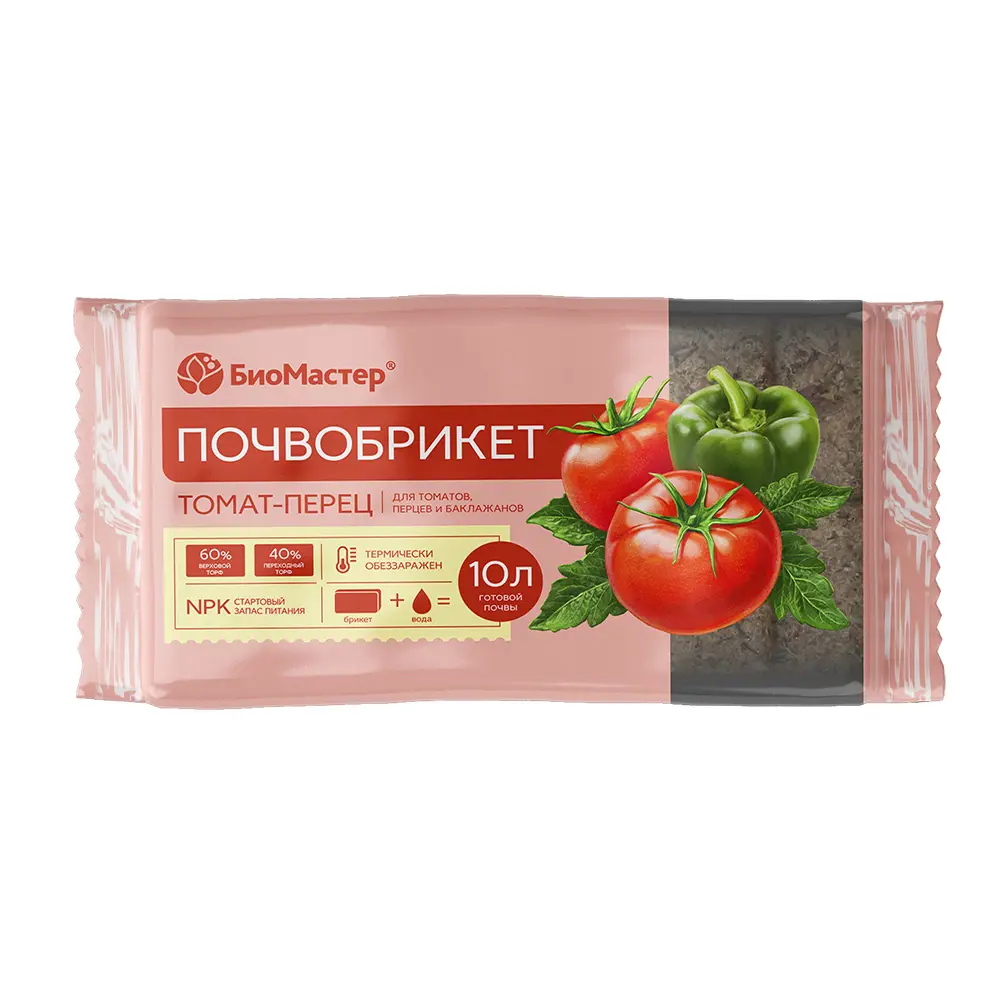 БиоМастер — питательный грунт для томатов и перцев в брикете 82375671 STLM-0025739