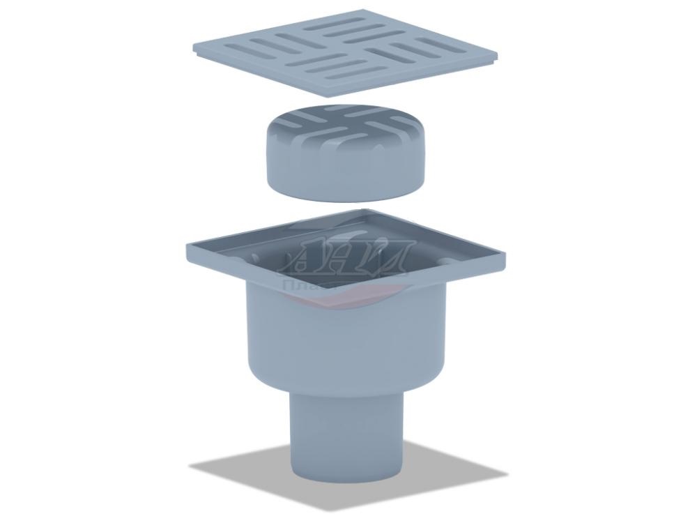 Трап вертикальный нерегулируемый с выпуском 50мм, с пластиковой решеткой 100х100 мм ТА 5204 АНИ пласт 7191 - Вид №1