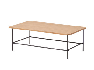 Металлический низкий прямоугольный журнальный столик с деревянной столешницей