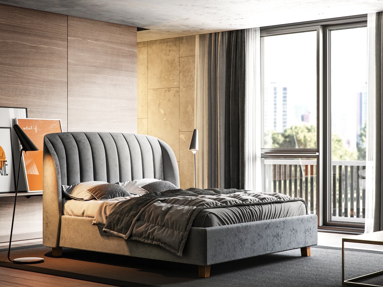 Кровать двуспальная 180х200 серая Tulip THE IDEA ДИЗАЙНЕРСКИЕ 210653 Серый  - Вид №3