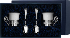 10643654 Аргента (Россия) Набор из 4пр. (2чаш.коф+2ложки коф.) "Богема"+футляр Серебро 925