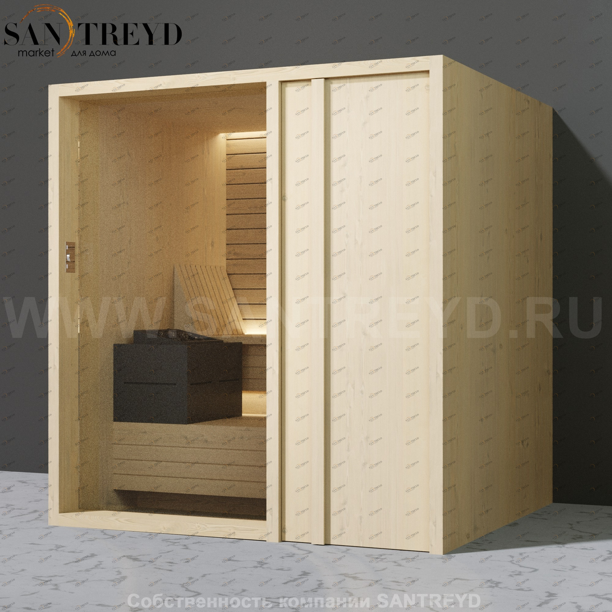 Effegibi YOKU.D80 SA.70200009 Сауна с правой дверью. Мощность: 8 кВт макс. Размеры: длина 202 см, ширина 180 см. Отделка: осина термообработанная SA70200009