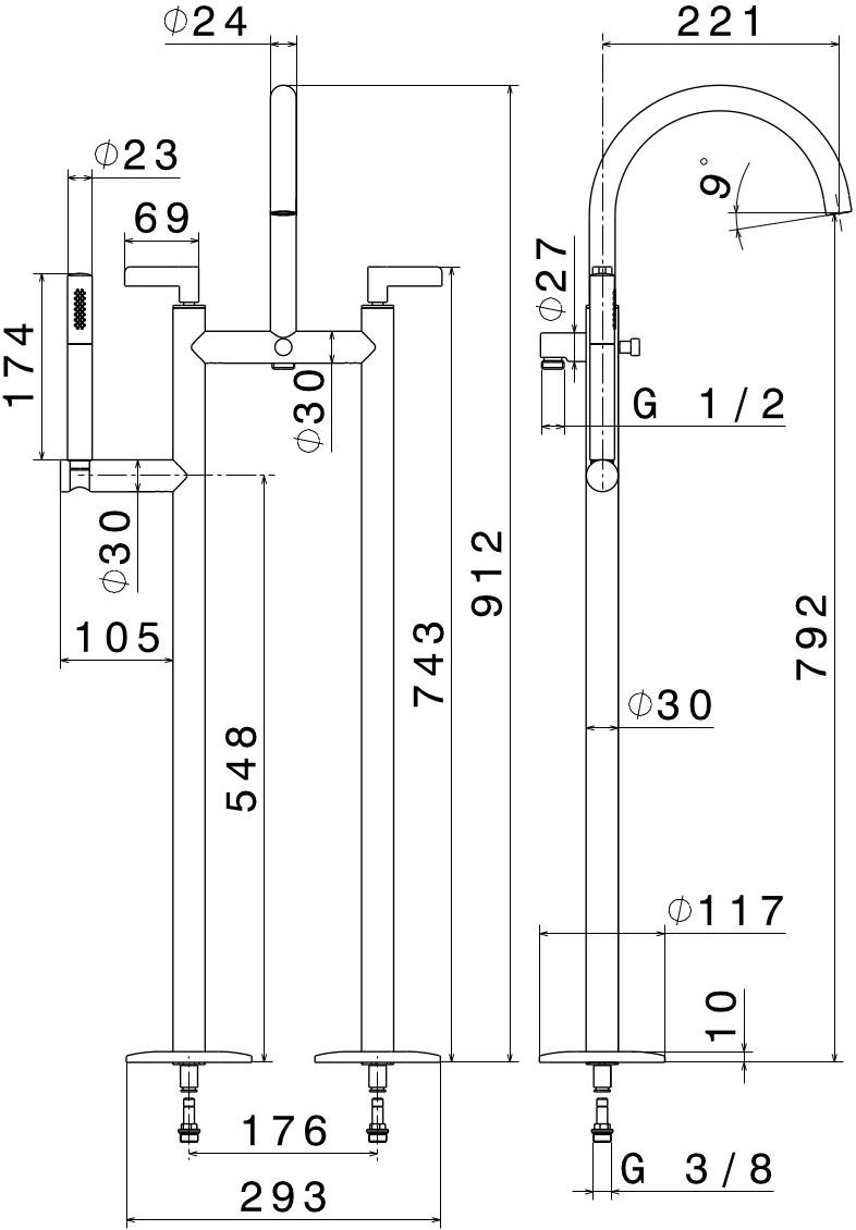 newform Отдельностоящая ванна с ручным душем Blink chic 71086c - 71186c - Вид №2