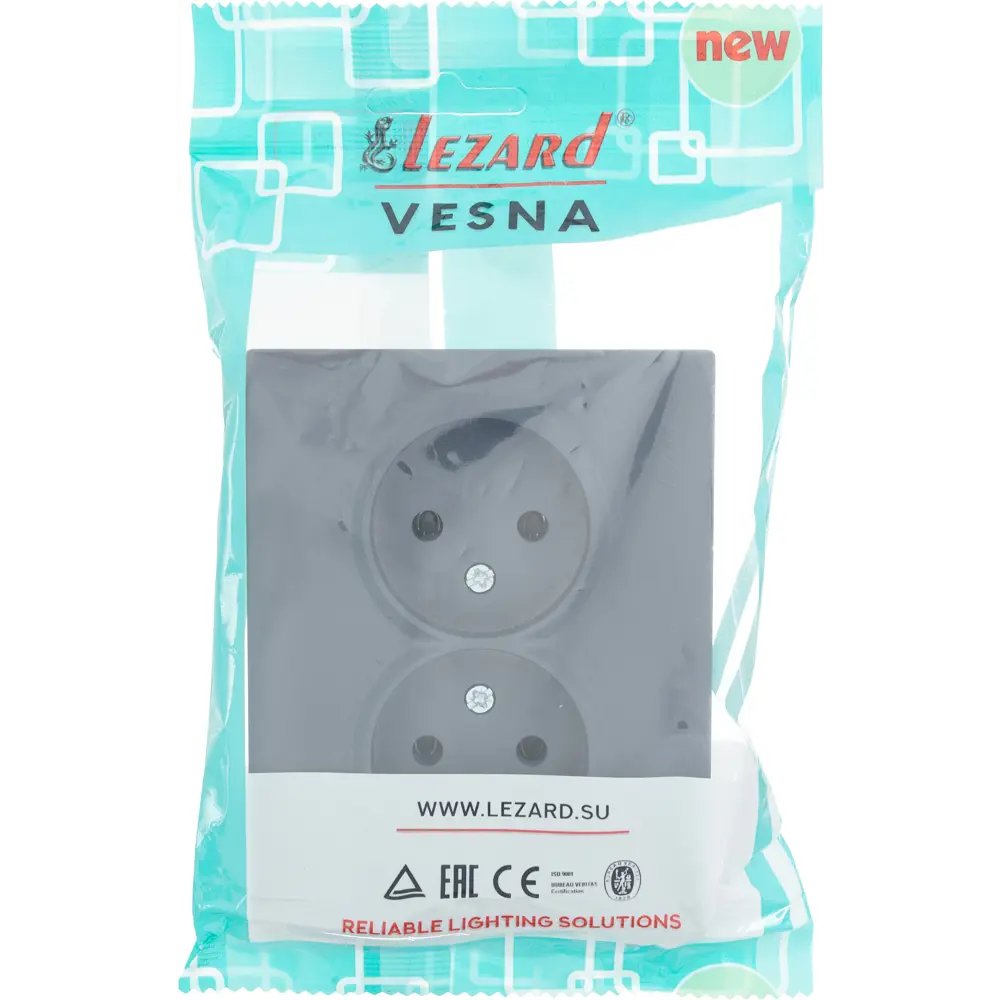 Двойная розетка Lezard Vesna графит без заземления 87103762 STLM-1573691
