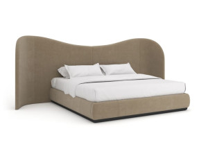 Двуспальная кровать из ткани с мягким изголовьем