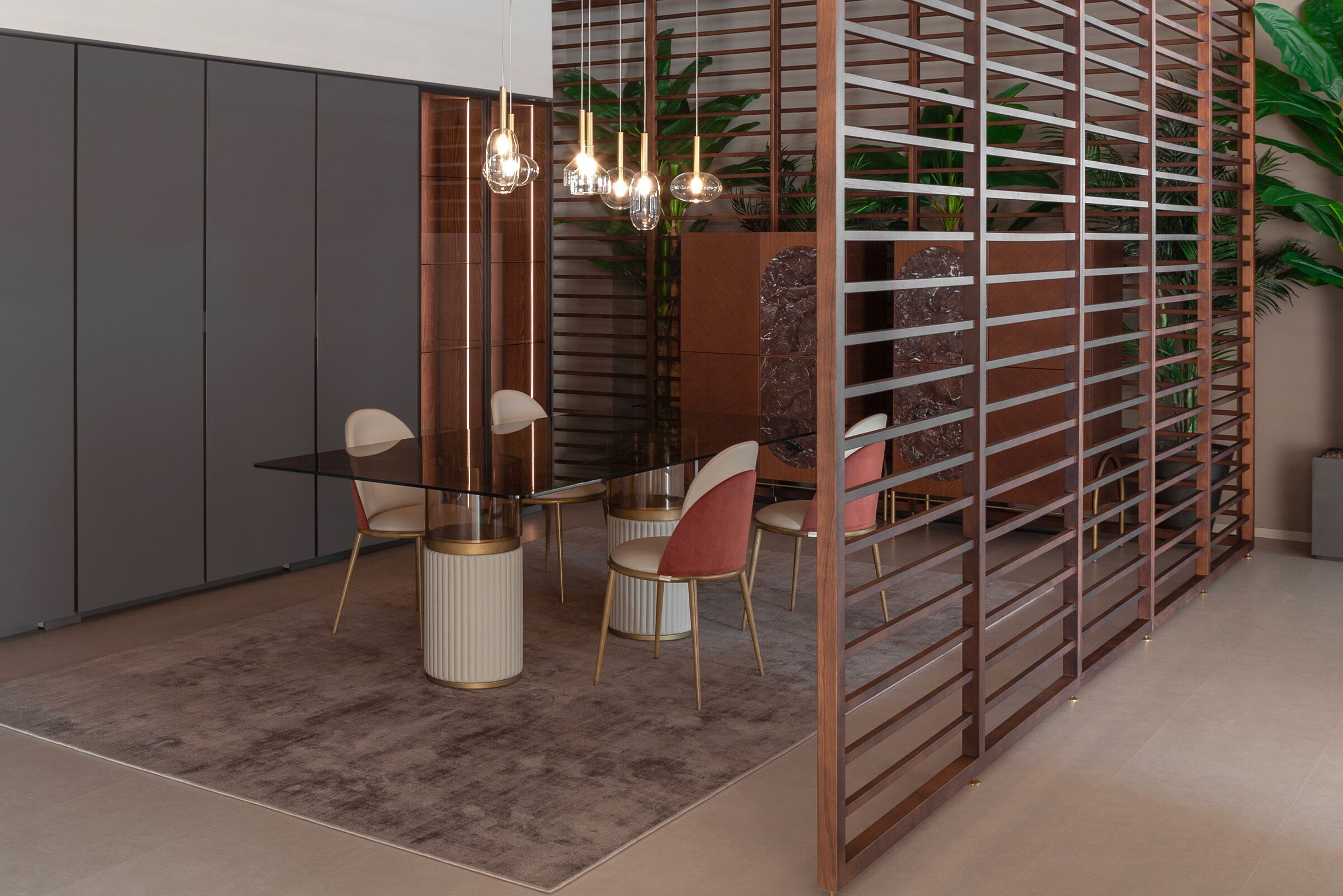 Прямоугольный стеклянный стол с кожаными основаниями Carpanese Home Identity ARCH-00106424 - Вид №1