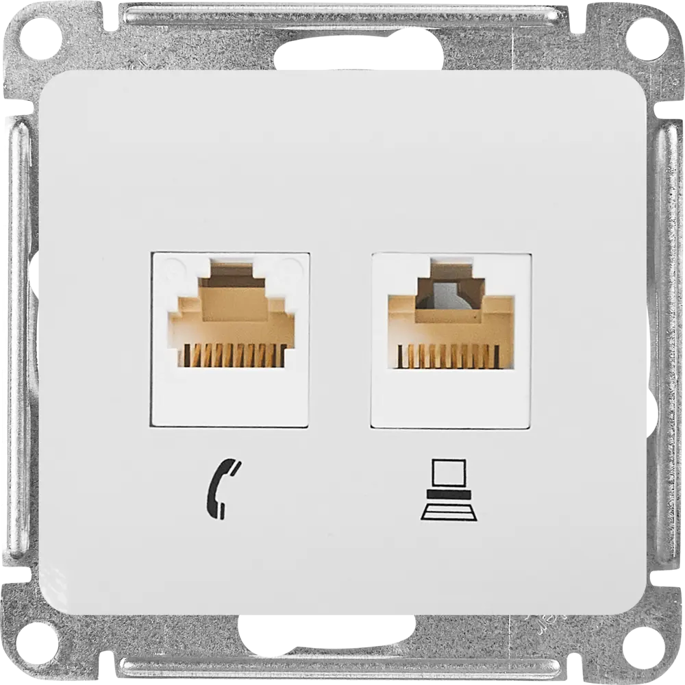 Schneider Electric Glossa - Телекоммуникационная розетка RJ11/RJ45 для интернета и телефона 86710159 STLM-0070780