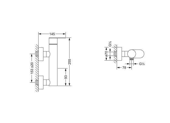 Смеситель для ванны однорычажный ½", настенный монтаж JOERGER Plateau 630.20.600.000 - Вид №1