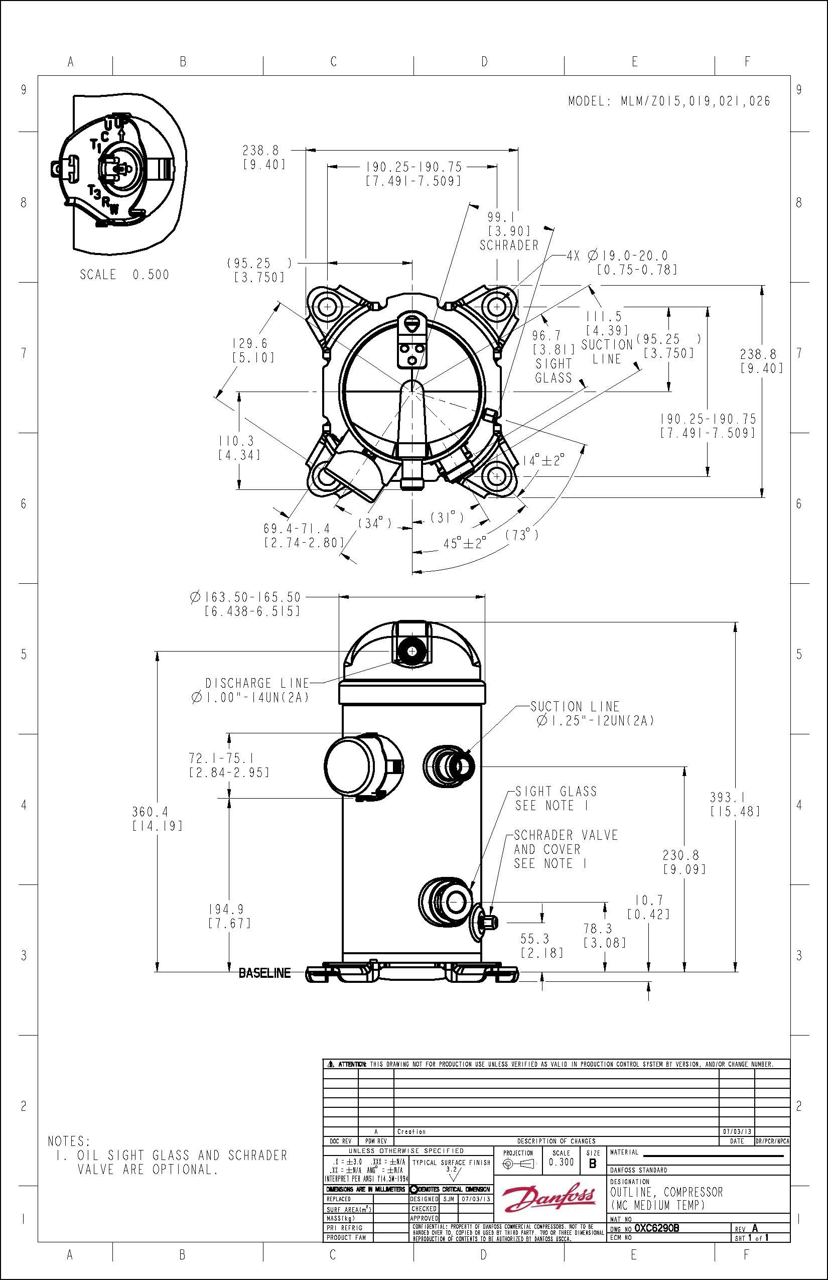 Danfoss MLZ — герметичные спиральные компрессоры MLZ026T2LP9A Компрессор спиральный 121L8673  - Вид №12