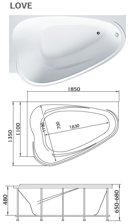 02105 Ванна Marka One LOVE 185x135 1 Marka LOVE - Вид №8