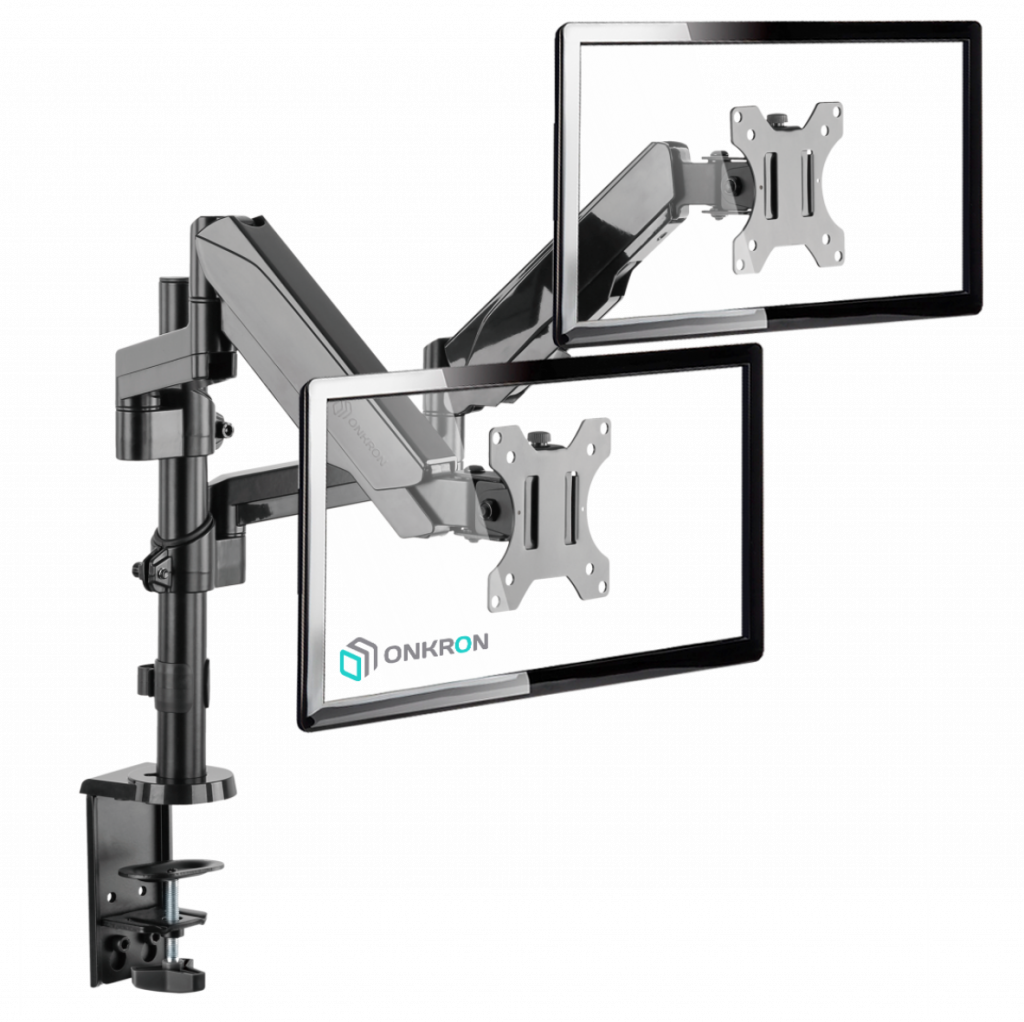 ONKRON G140 BLACK Кронштейн для 2-х мониторов / 13-32" макс. 100*100, струбцина, наклон -35º+35º поворот 360º, перемещение по вертикали 0-600мм, кабель-канал, пружина, нагрузка 2х1-8кг ONKRON Santreyd 