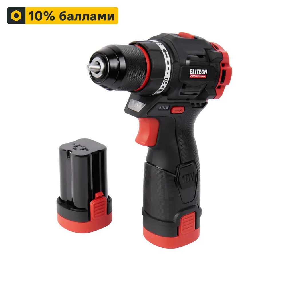 Аккумуляторная дрель-шуруповерт ELITECH HD CD 16L2 с двумя скоростями 89375681 STLM-1434635