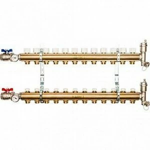 Распределительный коллектор из латуни STOUT 1" х 3/4" х 12 выходов без расходомеров