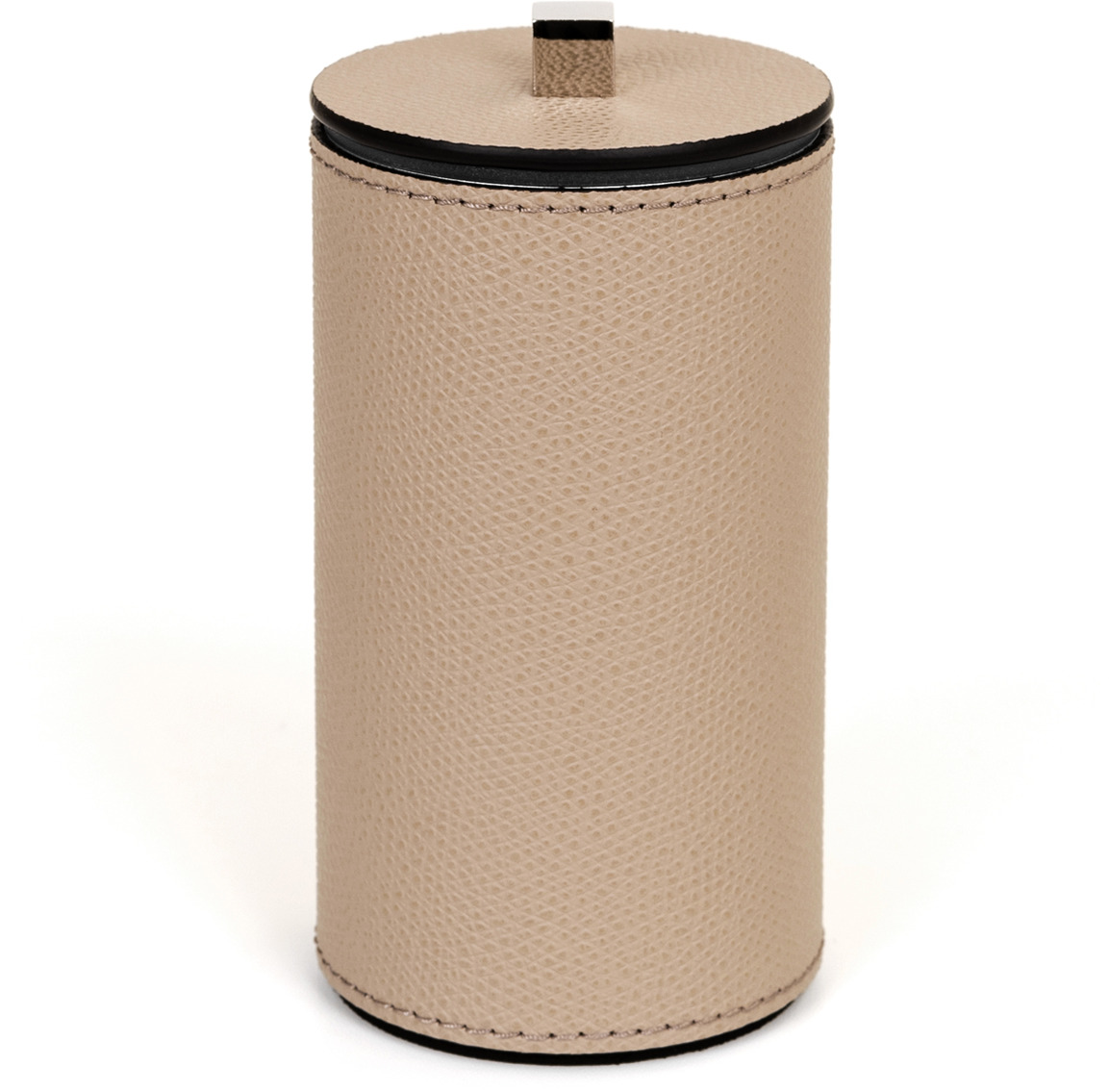 Держатель для ватных дисков Poseidon круглый - Ø 6XH12 см / хромированная металлическая отделка / зерненая кожа серо-коричневый