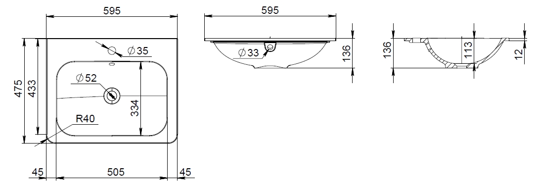 M55WPX0601WG D раковина мебельная исскуственный мрамор 60см встроенная глянец шт AM.PM Bliss - Вид №3