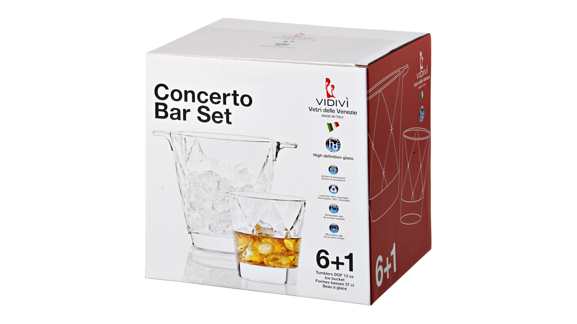 10559887 Vidivi Набор 7 предметов Vidivi "Концерто": 6 стаканов для виски + ведерко для льда, п/к Стекло  - Вид №3