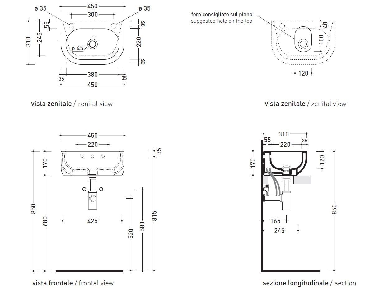 Керамическая подвесная ручная мойка Ceramica Flaminia Pass ARCH-00087537 - Вид №2