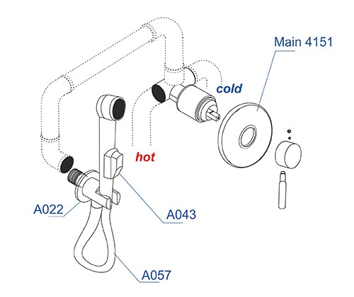 A04157 Встраиваемый комплект для биде со шлангом 120 см WasserKRAFT  - Вид №1