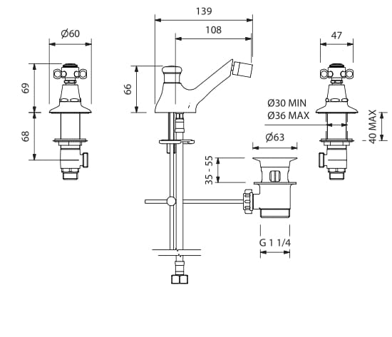 Смеситель для биде с 3 отверстиями для пола с поворотным горлышком Park Avenue Hopkins ARCH-00102635 - Вид №2