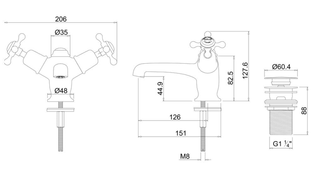 Смеситель для раковины с одним отверстием и автоматическим сливом Burlington CLAREMONT ARCH-00046182 - Вид №5