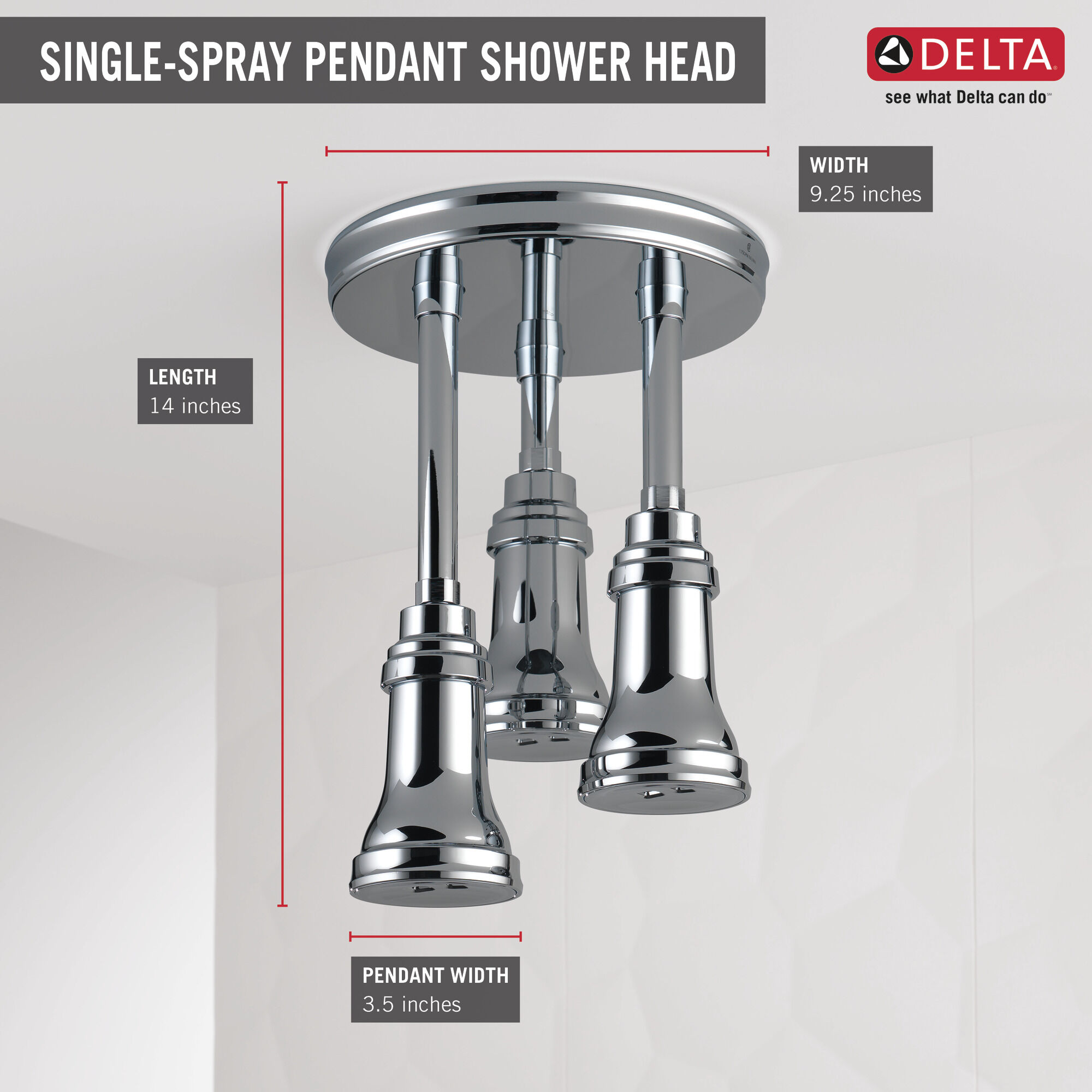 57190-25 H2Okinetic® Подвесная душевая лейка Raincan Delta Faucet Universal Showering Хром  - Вид №2