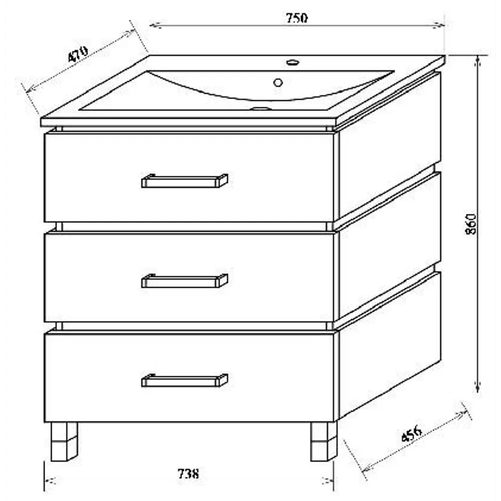 Тумба под раковину напольная «Торонто» 75 см, цвет швейцарский вяз SANFLOR STLM-2194358 - Вид №5