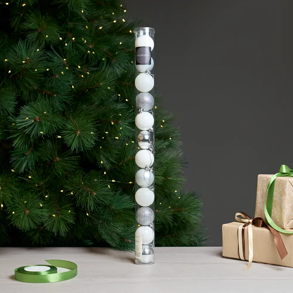 Набор новогодних шаров KREAFORTA серебристые с блестками 12 шт 89420567 STLM-1584932