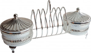 10632365 Queen Anne Набор для завтрака:2 блюда с крышками, подставка для тостов Queen Anne 31х10х14см, сталь, стекло, по Сталь нержавеющая с посеребрением, стекло