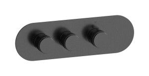 Комплект наружных частей термостата на 2 потребителей - горизонтальная овальная панель с ручками Reflex WE ARE IB eua222csnrx Brushed Black Chrome Aqua