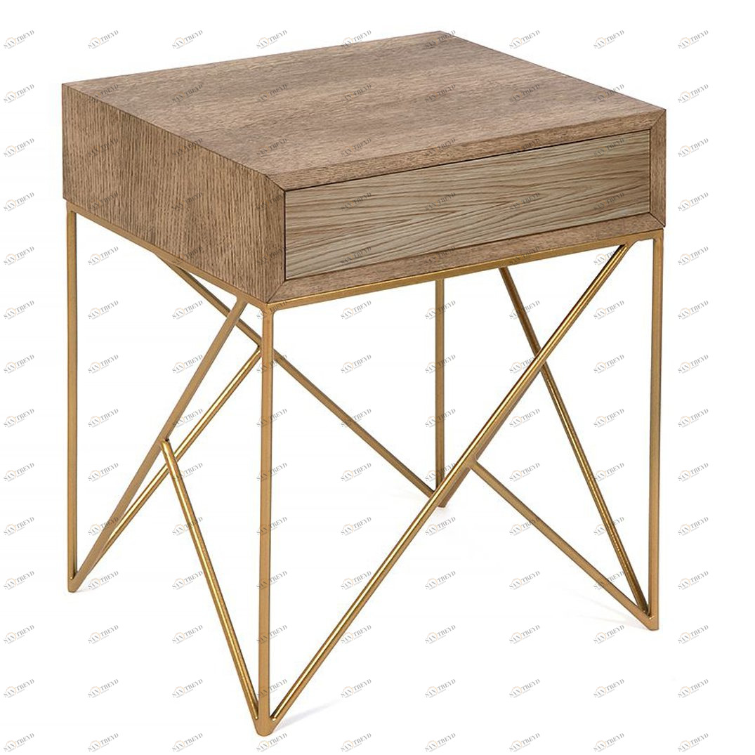 Тумбочка прикроватная для спальни с ящиком темный дуб с золотом Prince INTELLIGENT DESIGN  260720 Коричневый 