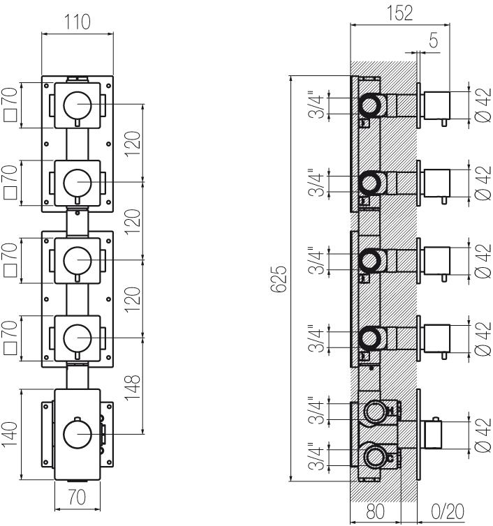 Radomonte Смеситель для душа из нержавеющей стали с 5 отверстиями и переключателем Aico Ter57-a - Вид №1