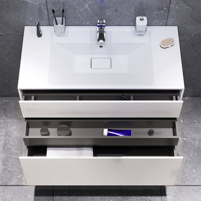 M50AFHX1003WM INSPIRE V2.0 База под раковину подвесная 100 см 3 ящика push-to-open белый матов AM.PM Inspire 2.0  - Вид №1