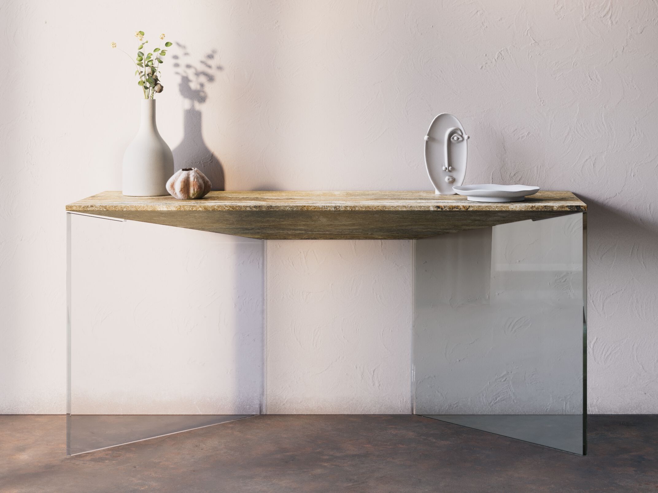 Прямоугольная консоль из травертина Раполано и стекла Marmo Arredo Киль ARCH-00138371