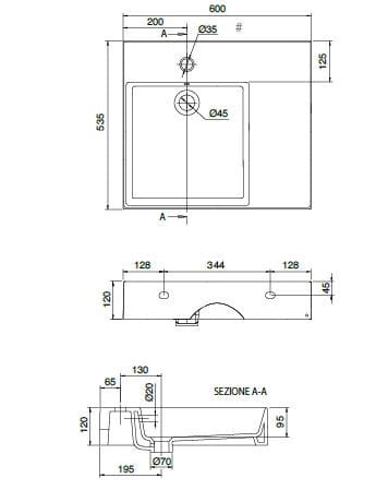 Керамическая одиночная прямоугольная раковина Scarabeo Ceramiche Теорема 2.0 плюс ARCH-00112740 - Вид №3