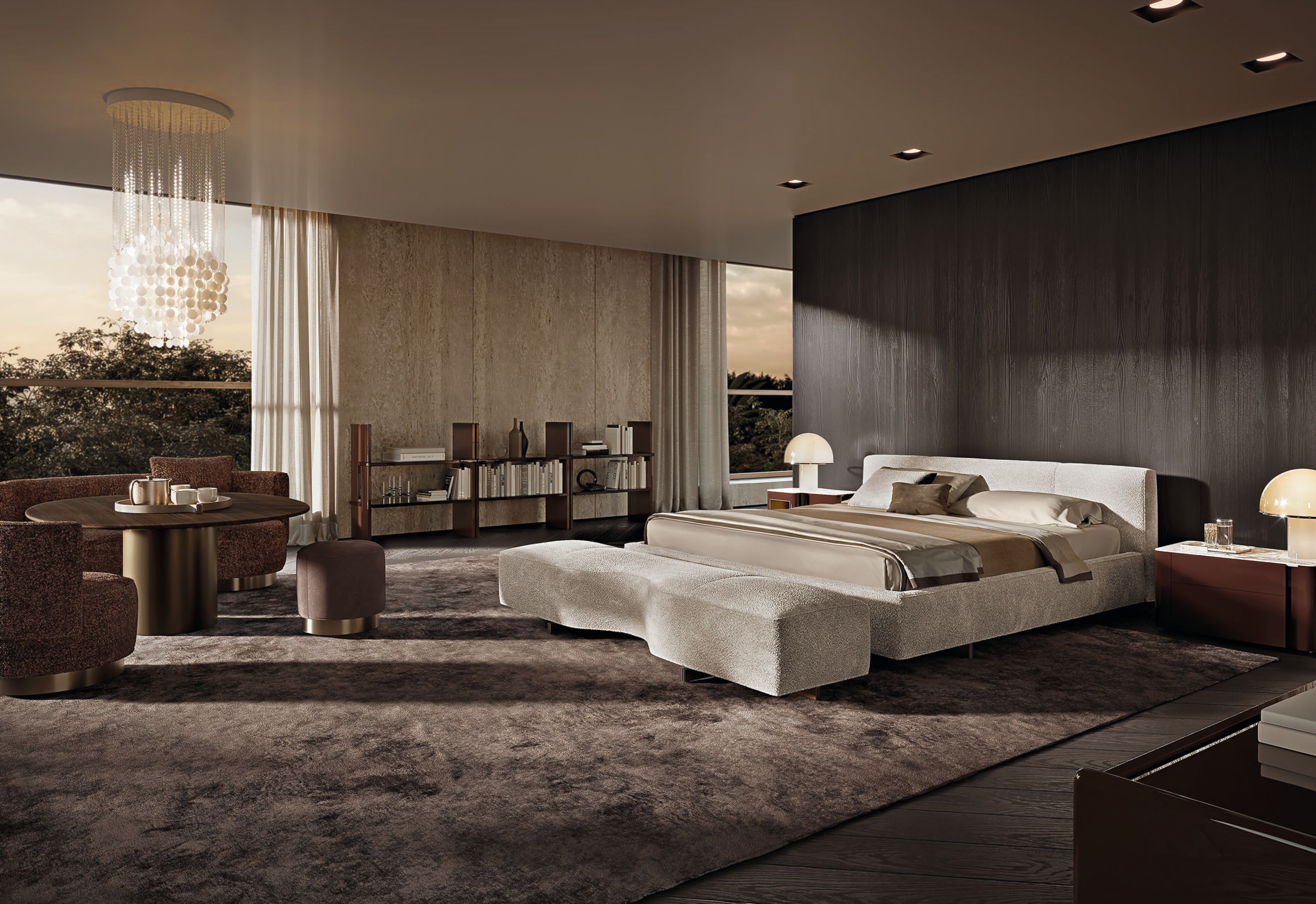 Двуспальная кровать с мягкой тканью Minotti Yves ARCH-00011389