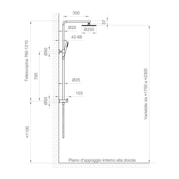 Настенная душевая колонна с душем Ercos Round-T ARCH-00035375 - Вид №2