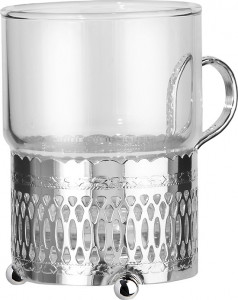 10613125 Queen Anne Стакан с подстаканником Queen Anne "Римский" 7х9см, стекло 200мл, сталь, посеребрение Сталь нержавеющая с посеребрением, стекло