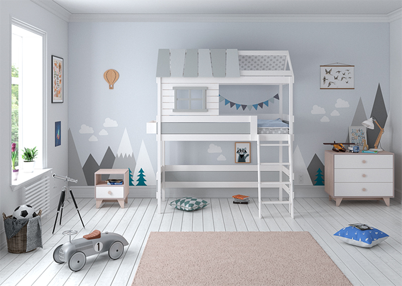 Кровать-чердак Home nord M 80х160 см белая, серая ELLIPSE ELLIPSE HOME 351793 Белый;серый Santreyd  - Вид №2