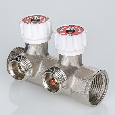 VTc.570.NE.0603 Коллектор с регулирующими вентилями и выходами стандарта «евроконус» Valtec 1", 3 x 3/4"  - Вид №1