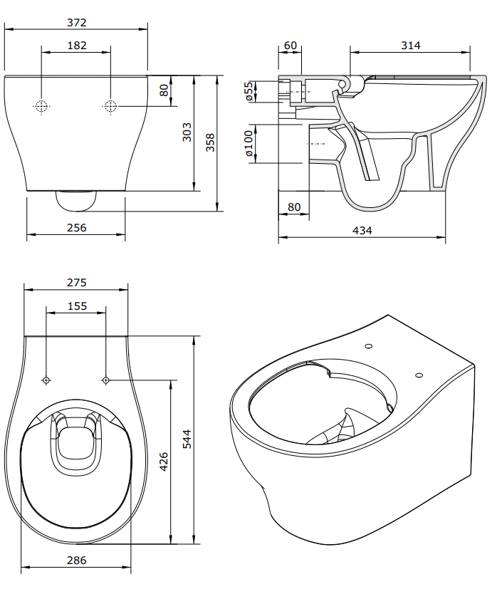 139032004 Подвесной унитаз настенный Белый Sanindusa Sanproject Португалия - Вид №2